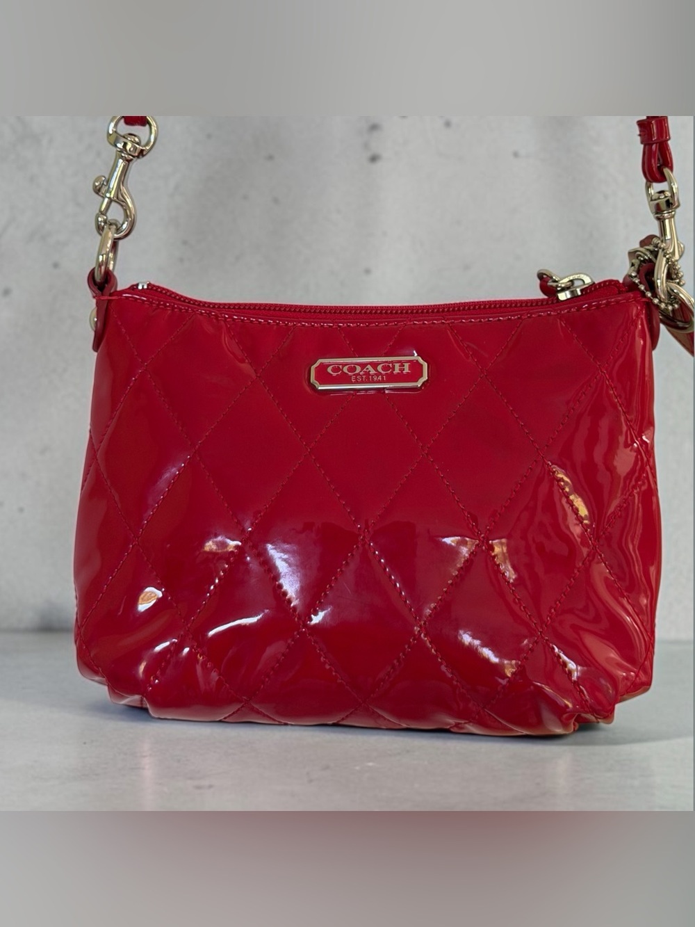 Coach Poppy Red Liquid Gloss Patent Leather Crossbody Bag Y2K - Picture 8 of 14